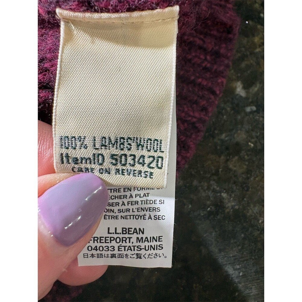 L.L.Bean Cardigan Sweater Womens M Burgundy Fair Isle Nordic Full Zip Knit - Picture 10 of 11